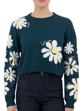 Cinq À Sept Daisy Sweater Women's M Embroidered Cropped Sweater Floral Knit